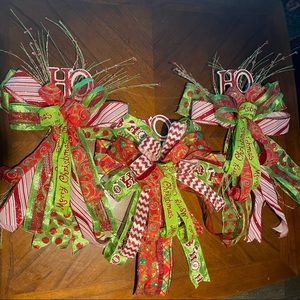Whimsical Red Green Ribbon Christmas Tree Bow Toppers